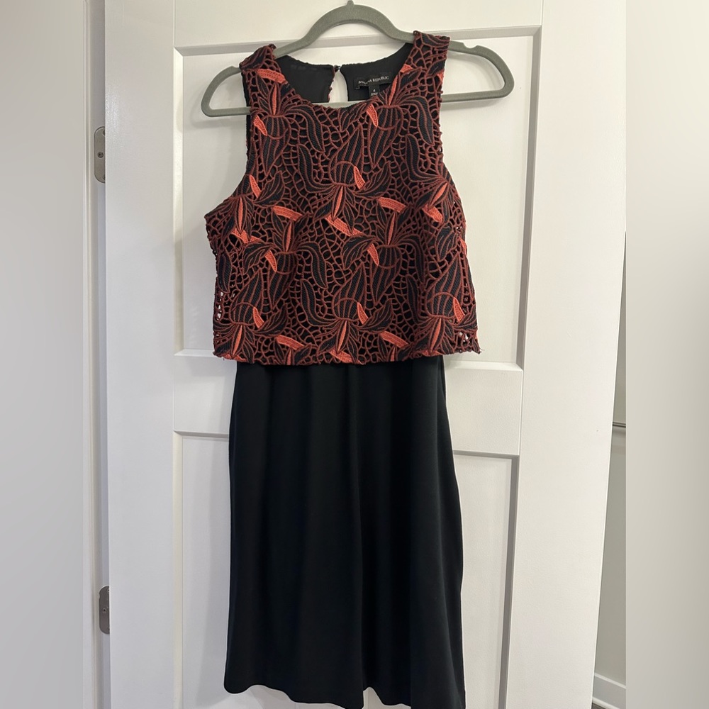 Banana Republic Black Midi Dress with Rust Crochet Bodice